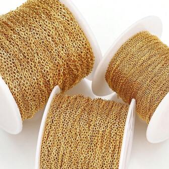 10m/Roll Classic Stainless Steel Flat Cross Chain & O Chain For Diy Necklace, Bracelet Basic Chain Making