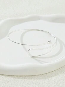 1pc Simple Metal Wire Bangle Bracelet - Silver - View 2