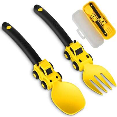 Construction Toddler Utensils - Toddler Forks And Spoons - Kids Spoon And Fork Set - Suitable For Kids Utensils - Baby Utensils, Portable Utensils Set For 1 2 3 4 5 Year Old Toddlers