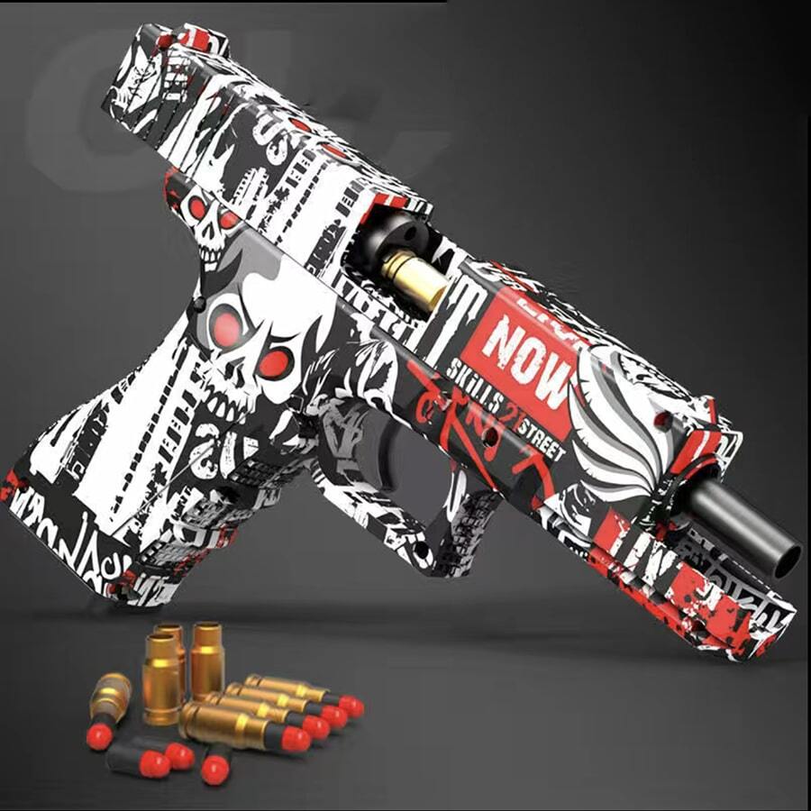 A Toy Pistol With Evil Spirit Knight Printed Skin That Can Simulate Manual Shell Throwing And Shooting, Using Sponge Soft Bullets For Firing, Outdoor Toy - Multicolor - View 1