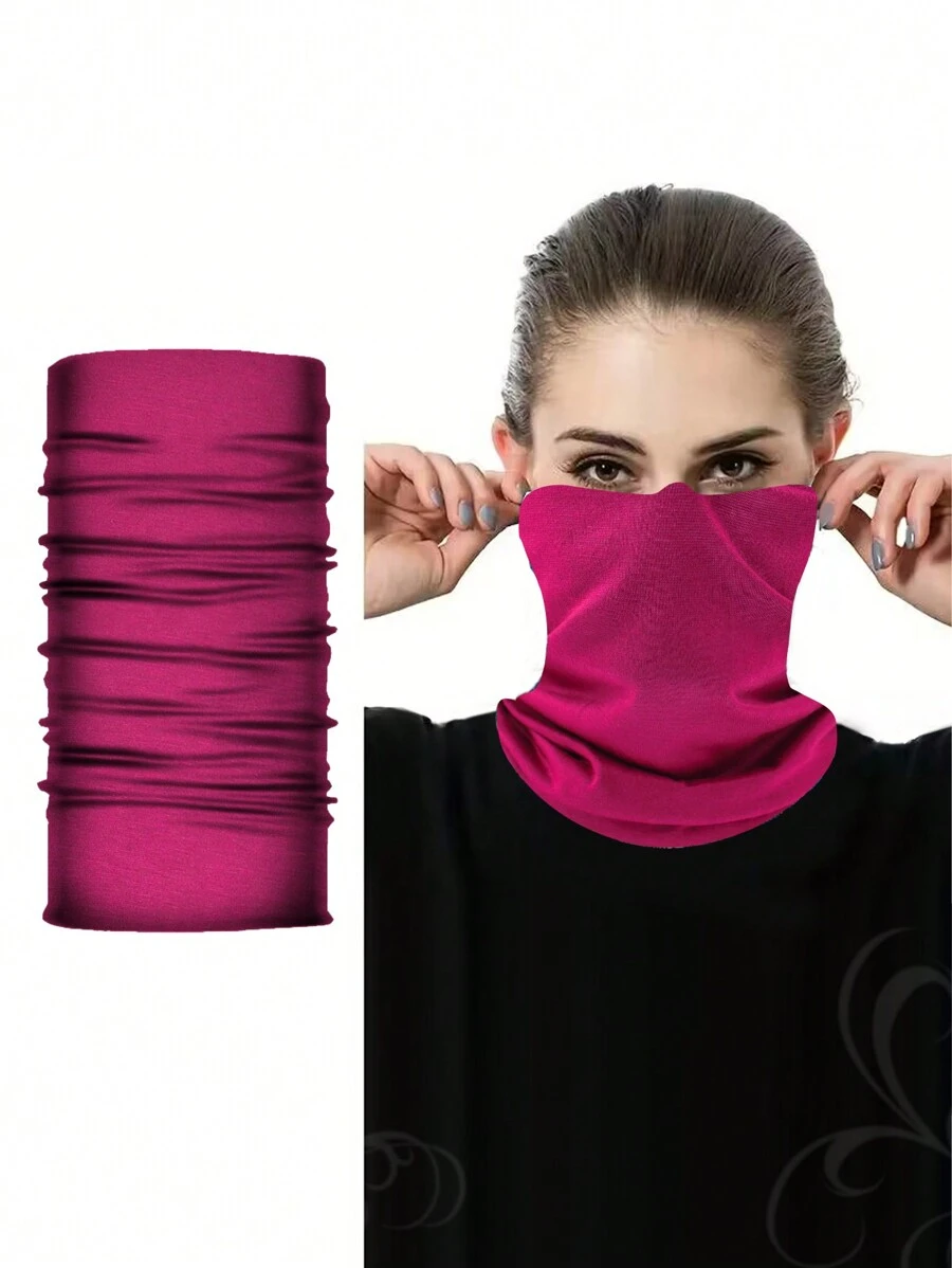 1 pieza Pañuelo de cuello ligero y transpirable de unicolor con protección solar, protección UV, adecuado para deportes al aire libre y ciclismo - Rosa Fucsia - Ver 1