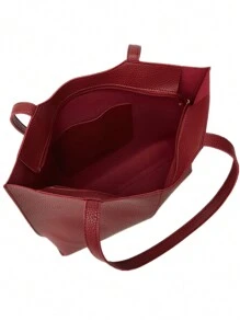 Ladies' Pu Leather Top Handle Shoulder Bag With Detachable Shoulder Strap And Zipper Pocket