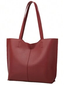 Ladies' Pu Leather Top Handle Shoulder Bag With Detachable Shoulder Strap And Zipper Pocket