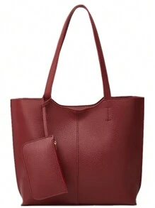 Ladies' Pu Leather Top Handle Shoulder Bag With Detachable Shoulder Strap And Zipper Pocket
