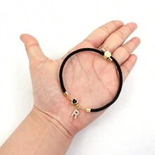 1件新款时尚字母心形可调节绳编手链（女士款） - 黑色 - 查看 3