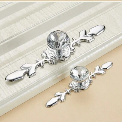 1 Pc/2 Pcs Modern Minimalist Zinc Alloy Transparent Crystal Single Hole Drawer/Cabinet/Kitchen/Door Handle, Retro Flower Design Knob, With Screw Furniture Hardware Accessories