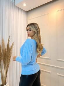 Women Knit Tops - 淺藍色 - 查看 3