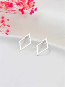 CHOSHILAR 1pair Silver Rhombus & Geometric Drop Earrings For Women, European And American Style - Silver - View 3