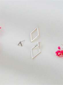 CHOSHILAR 1pair Silver Rhombus & Geometric Drop Earrings For Women, European And American Style - Silver - View 5