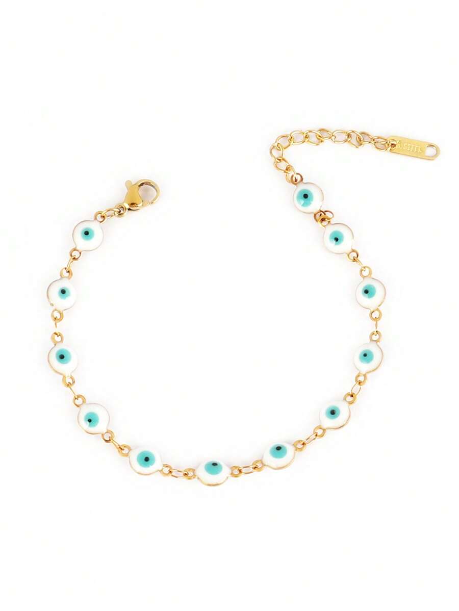 不鏽鋼珐琅土土耳其邪惡眼手鍊,彩色邪惡眼吊飾手鍊女性珠寶禮物 - #A1273 白色 - 查看 1