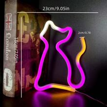 1 szt. Neonowa tablica z kotem, 9,05 x 7,05 cala (ok. 23 x 18 cm), zasilana przez USB/baterię, neonowa tablica LED w kolorze różowym, dekoracja ścienna z kotem do sypialni, na imprezę świąteczną, walentynkową, urodziny, wesele, do domu, na Boże Narodzenie, do baru - Wielokolorowe - Zobacz 3