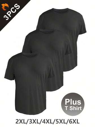 3 stuks Zwart Plus T Shirt Voor Heren Groot En Groot Shirts Heren Ultralicht Droogt snel Sportief T-shirts Sportkleding Heren