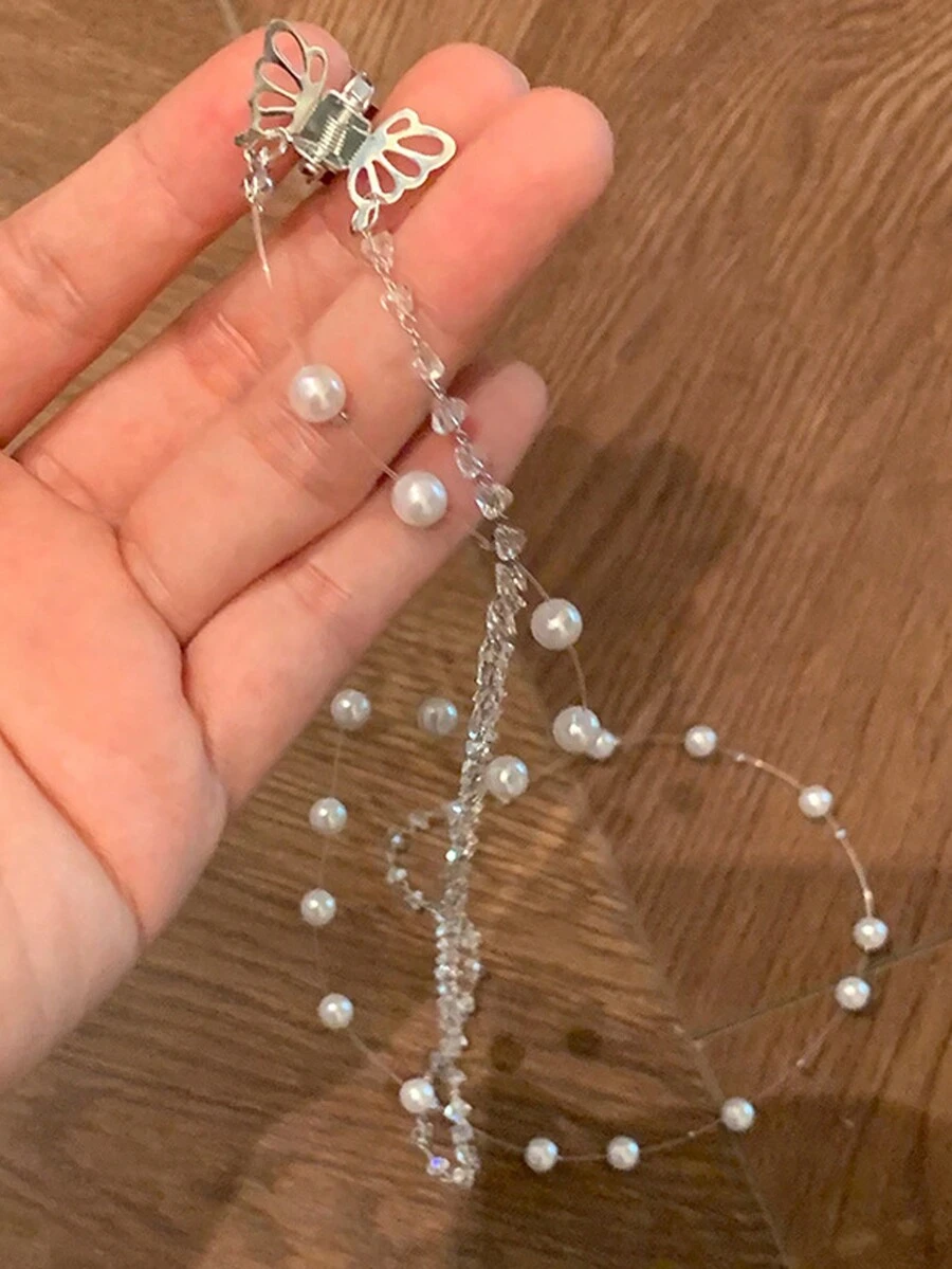 Wedding Season Elegant & Cute Butterfly & Pearl Hair Clip And Chain For