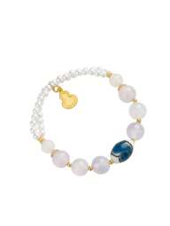 VE [VE] 1pc Natural Agate, Faux Pearl & Bohemian Style Agate Gourd Bracelet, Free-Spirited Romantic Vibe, Gourd Represents Prosperity, Agate Has Warm & Smooth Tone, Each Bead Contains Nature's Mystical Power, Bringing Good Fortune & Well-Being, Fashion & Auspiciousness Combined. Natural Gemstone Color Is Random