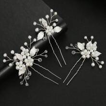 7pcs/Set Handmade White Pearl, Alloy Leaves & Flowers Decor Hairpin Set, Bridal Hair Accessories For Wedding Dress Elegant Valentine's Day Accessories