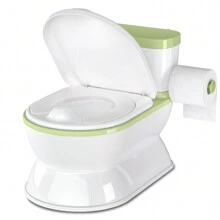 2-In-1 Toddler Potty Training Toilet - Larger Potty Chair And Removable Training Seat With Realistic Flush Sounds, Flip-Up Toilet Seat, Storage Bin And Toilet Paper Holder For Kids 1-3 Years Old - 綠色 - 查看 1
