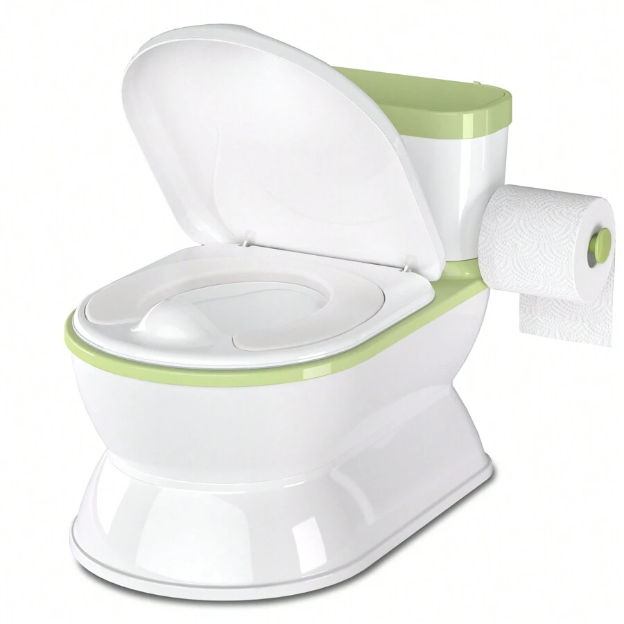 2-In-1 Toddler Potty Training Toilet - Larger Potty Chair And Removable Training Seat With Realistic Flush Sounds, Flip-Up Toilet Seat, Storage Bin And Toilet Paper Holder For Kids 1-3 Years Old - 綠色 - 查看 1