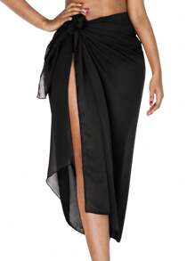 1pc Black Bikini Scarf Beach Cover Up Sarong For Women - A - View 7