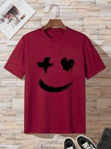 Men's Cartoon Print T-Shirt - Burgundy - View 2