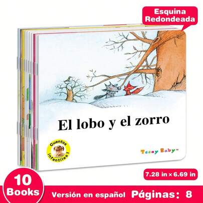 TEENYBABY 1 set de 10 libros infantiles ilustrados en español, de 17cm*18.5cm, libros de cuentos para dormir, regalos para niños, Navidad, Acción de Gracias, Año Nuevo, que incluye 2 libros de cuentos en español y 1 cuaderno espiral de aprendizaje de palabras y alfabeto en español