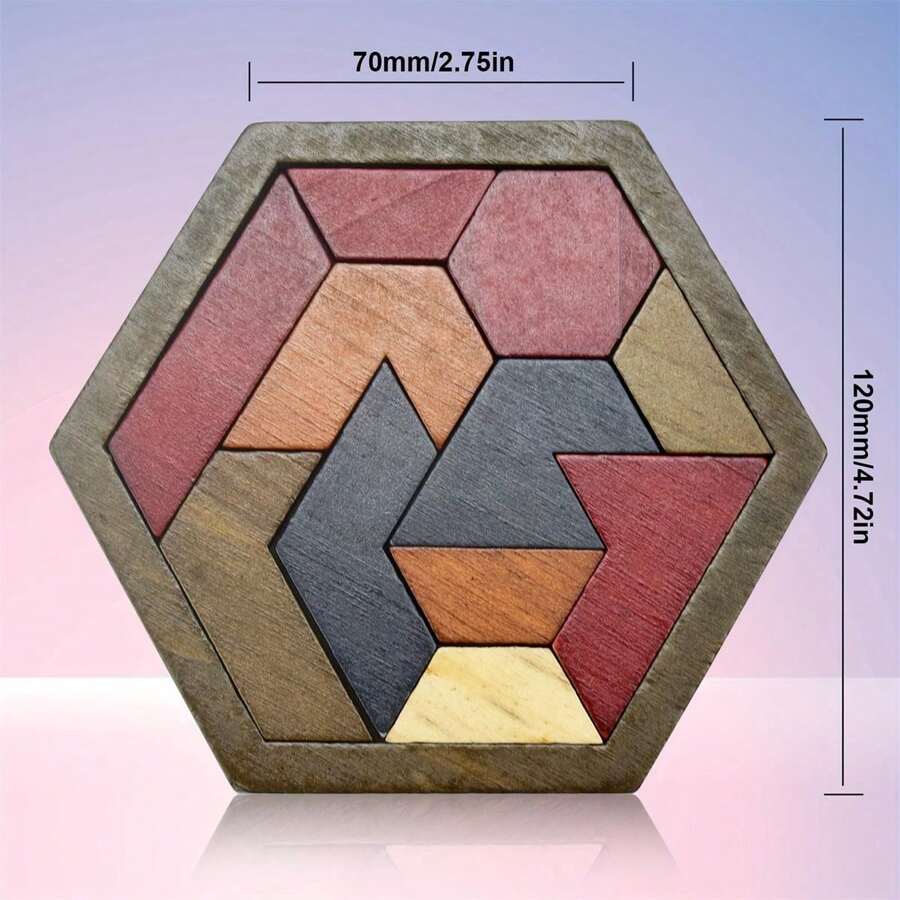 Wooden Hexagon Tangram Puzzle - Challenging Brain Teaser Game For ...