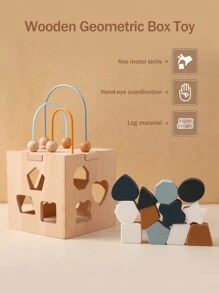男女通用嬰兒木製幾何圖形玩具,匹配和分類顏色認知智力盒 - 彩色 - 查看 2