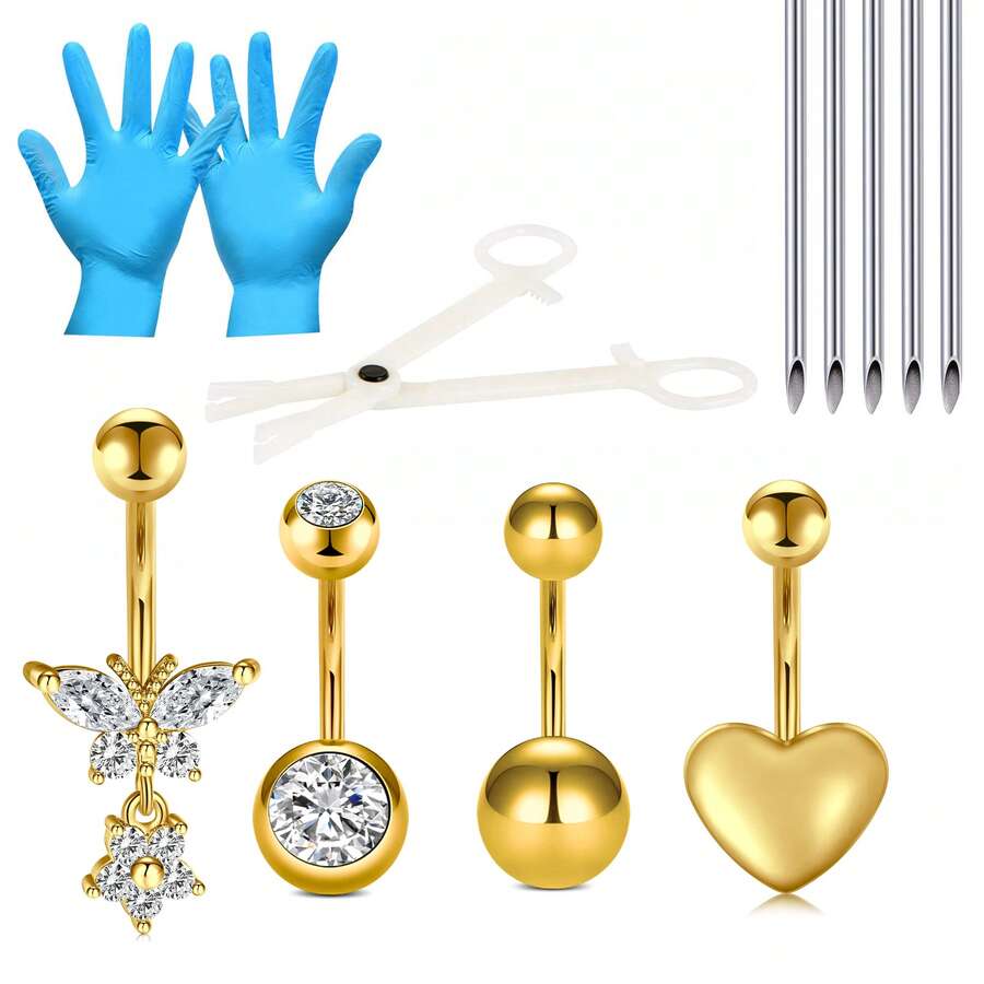 CIZME 12 cái Lỗ rốn Nhẫn Xuyên Bộ dụng cụ , Lỗ rốn Xuyên Bộ dụng cụ Thép không gỉ 14g Lỗ rốn Nhẫn Xuyên Kim Dùng một lần Xuyên Kẹp Bộ Lỗ rốn Bụng - Nhiều màu - Xem 1