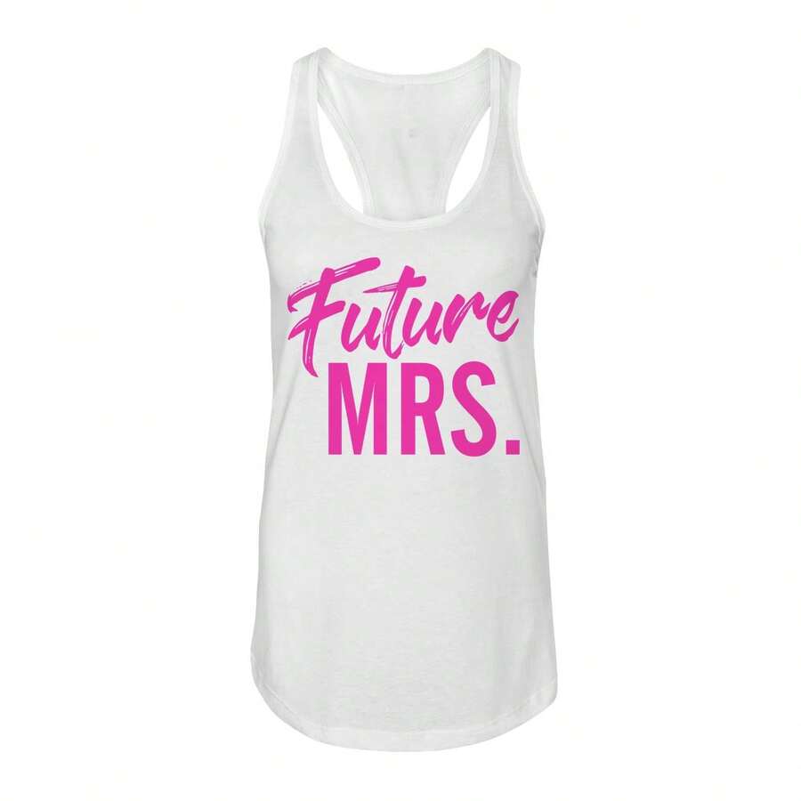 Nearly There Future Mrs Pink Graphic Ladies Cotton Tank Top - 白色 - 查看 1