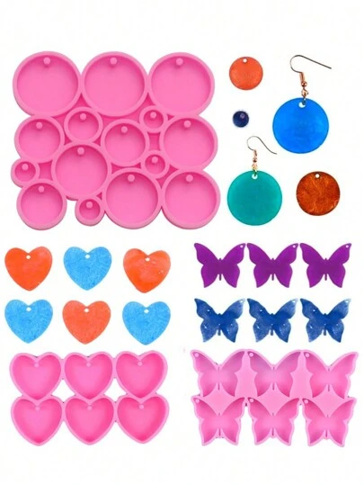 1 件迷你圆形/心形/蝴蝶形硅胶钥匙扣模具适用于 DIY 钥匙扣耳环吊坠工艺品环氧树脂模具