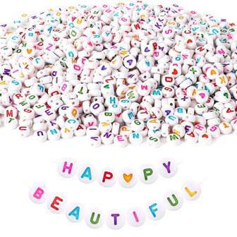 500/1000 PCS White Circular Colored Letter Acrylic Bead, Jewelry Production Bracelet Neckline Keychain DIY