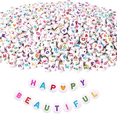 Perline Acriliche Bianche A Lettere Colorate Circolari 500/1000 Pezzi, Produzione Di Gioielli , Braccialetto , Collana , Portachiavi Fai Da Te