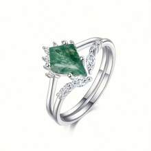 1pc Elegant Sterling Silver Princess Cut Green Agate With Cubic Zirconia & Small White Stones Bridal Set Ring, Suitable For Engagement, Anniversary, Birthday, Or Wedding Gift