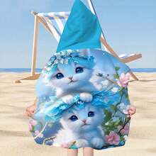 创新可爱的猫咪图案连帽亲子巾，现代风格超细纤维长方形吸水换尿布斗篷，多功能毛巾，适用于室内浴室和户外海滩。夏季婚礼家居浴室装饰沙滩装返校季 - 彩色 - 查看 10