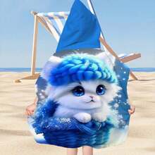 创新可爱的猫咪图案连帽亲子巾，现代风格超细纤维长方形吸水换尿布斗篷，多功能毛巾，适用于室内浴室和户外海滩。夏季婚礼家居浴室装饰沙滩装返校季 - 彩色 - 查看 8