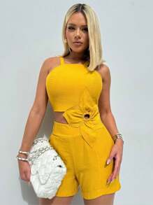 Women Jumpsuits - Mustard Yellow - View 2