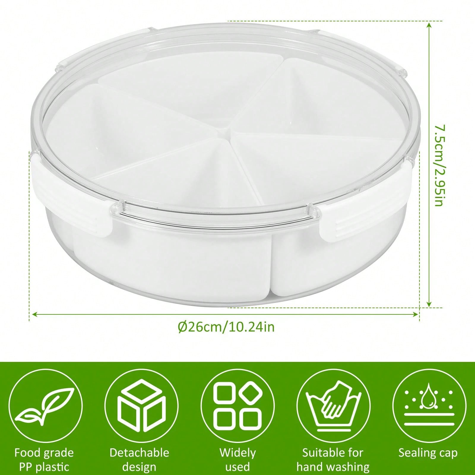 Square/Round Divided Serving Tray With Lid Removable Food Storage Boxes With Separate Dishes