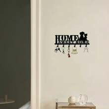 1pc Cat & Dog HOME Iron Key Holder Wall Mounted With Screws, Simple Black Key Storage Hook, Home Living Room Bedroom Decoration, Housewarming Gift - Black - View 6
