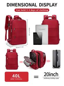 Myco Ba lô chống trộm có thể mở rộng dung tích đựng laptop 15.6 inch, túi hành lý công tác cỡ lớn, chống thấm nước, thích hợp làm quà Giáng sinh hoặc quà Valentine. - Đỏ - Xem 5