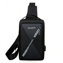 男式腰包斜揹包多功能胸包可調式肩帶帶耳機孔時尚對比顏色適合旅行,運動,健身,街頭,大學
