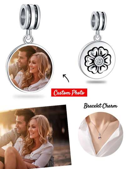 1pc Personalized Photo Bracelet Pendant, Gift For Women, Mother, Photo Necklace Pendant, Photo Anklet Pendant, Heart/Round/Square Beads, Gift For Daughter, Girlfriend, Wife, Best Friend