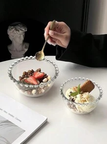 1pc Simple And Creative Beaded Glass Bowl For Desserts, Ice Cream, Fruit Salads, Soy Sauce, Oatmeal And Yogurt, Household Tableware - Clear - View 1