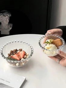 1pc Simple And Creative Beaded Glass Bowl For Desserts, Ice Cream, Fruit Salads, Soy Sauce, Oatmeal And Yogurt, Household Tableware - Clear - View 4