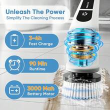 Electric Spin Scrubber, 400 RPM Electric Bathroom Scrubber With 7 Replaceable Brush Heads, Power Spin Brush Scrubber With Extension Handle For Cleaning Bathroom Tub Tile Floor,Garden Tools