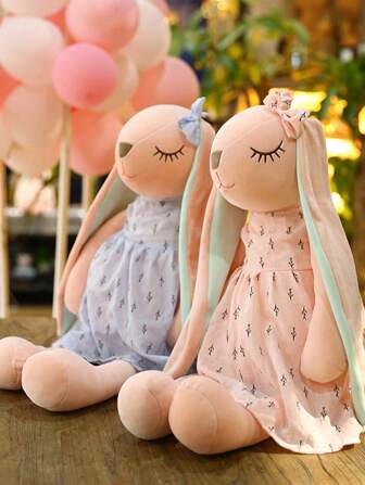 Molutian 圣诞节装饰 卡哇伊长耳兔毛绒玩具 复活节兔子毛绒玩具 可爱睡裙兔公仔毛绒柔软动物安抚玩具 可爱生日装饰礼物 毛绒玩具娃娃睡枕公仔布娃娃 创意小礼物 睡觉娃娃枕头 新年礼物 复活节礼物