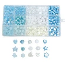 Caixa De 15 Grades De Contas De Acrílico Com Tamanho De 0,8-1,2cm, Com Contas No Centro E Contas De Flor De Campânula De Cinco Pontos Em Forma De Estrela Dourada Com Coração Que Podem Ser Usadas Para Fazer Pulseiras, Colares, Anéis E Brincos