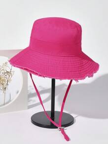 1pc Women's Sun Hat, Same Style As Hyuna's, Summer Outdoor Wide Brim Bucket Hat, Washed Edges, Adjustable String, Suitable For Vacation, Climbing And Daily Wear Casual - Orange - View 4