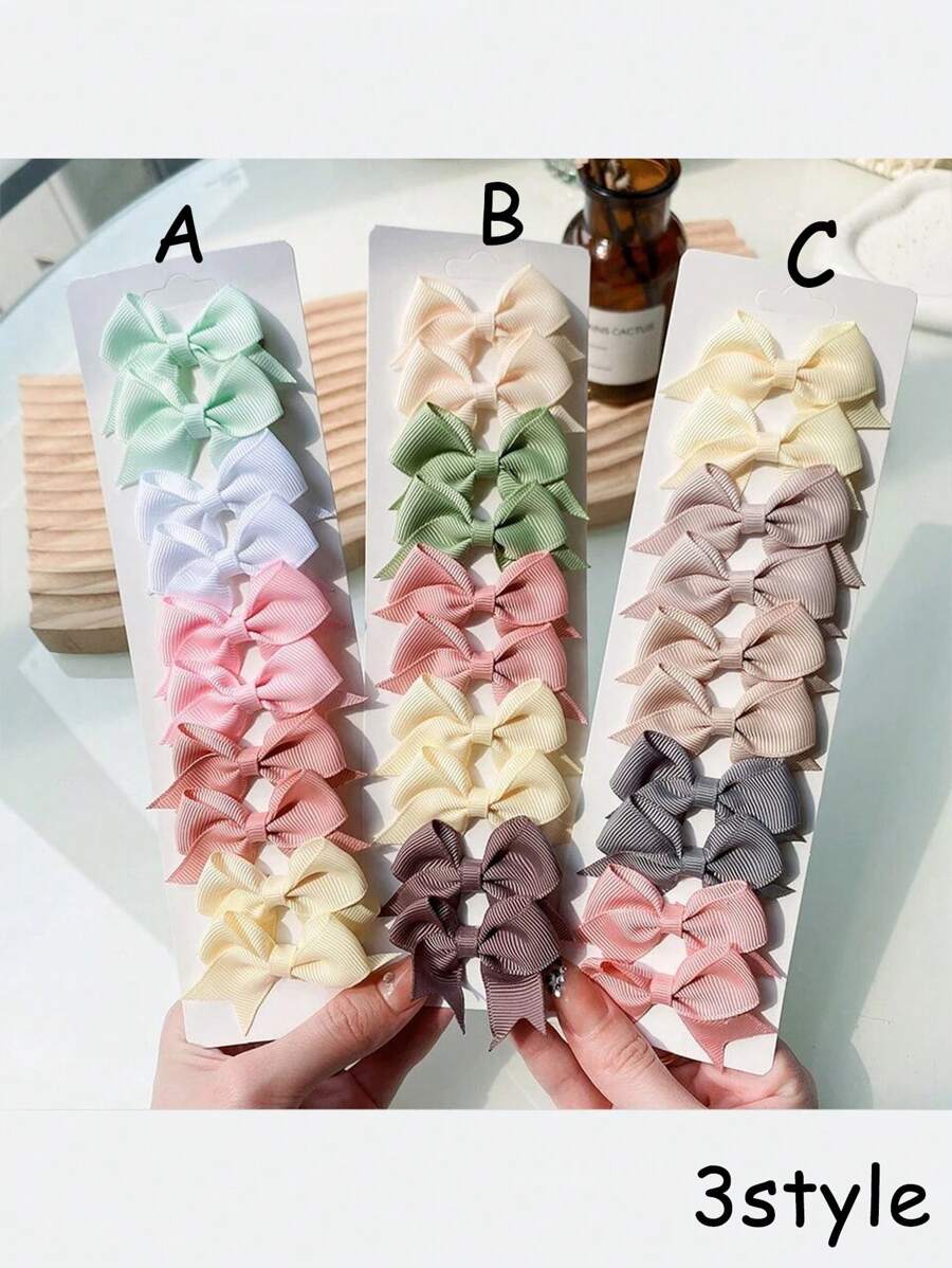 10pcs/Set New Cute Solid Color Ribbon Bow Hair Clips Handmade Barrettes Headwear Universal Hair Accessories Claw Clips, School Stuff, Elegant, College, Winter Outfit For Women, Bows - Multicolor - View 1