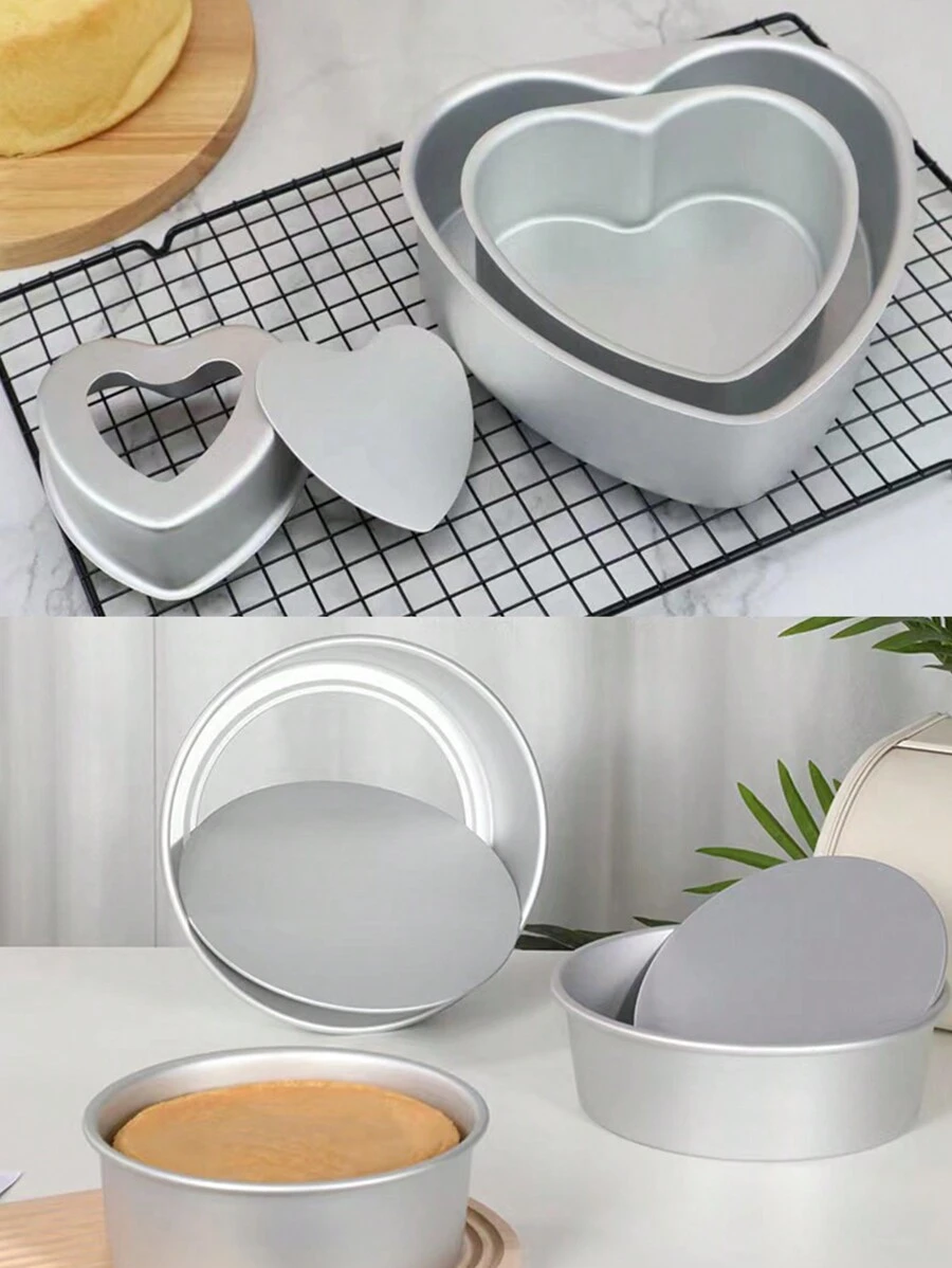 1入組鋁製心形蛋糕盤 DIY 不粘烤盤帶可拆卸底部蛋糕甜點烘焙模具適合生日週年紀念派對 - 銀色 - 查看 1