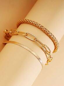 5pcs New Fashion Zinc Alloy Material Waterproof Tarnish Resistant Twisted, Snake & Beaded Chain Bracelet Set, Perfect For Women's Daily Wear, Party Dressing And Gift Giving(Do Not Wear During Exercise Or Bathing)