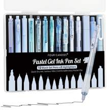 Gel Ink Pens Set,14PCS Pens Set With Case, Cute Note Taking 0.5mm Fine Point Retractable 12PCS Black Ink Pens With 2 Highlighter For School, Note Taking,Writing, Office Supplies